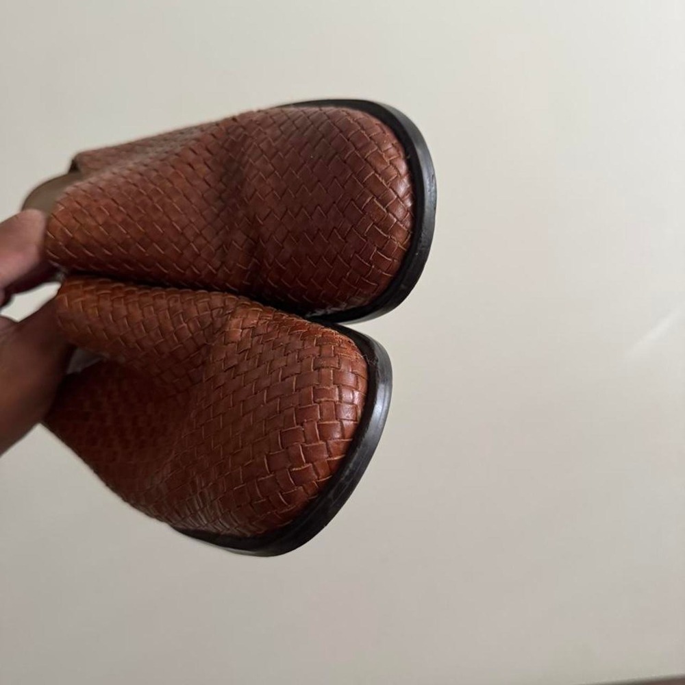 Vintage Woven Leather Mule 90s boho brown cognac square - Picture 5 of 8